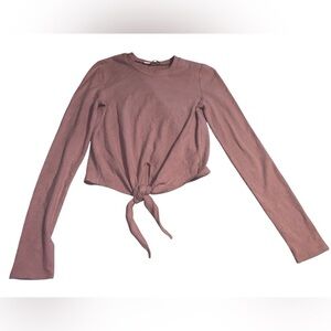 Wayf XS Pink Long Sleeve Tie Front Crop super soft sweater